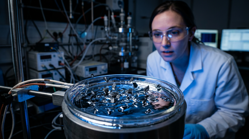 A impressionante liga de metal líquido que suga a poluição do ar e a transforma de volta em blocos de carvão sólido