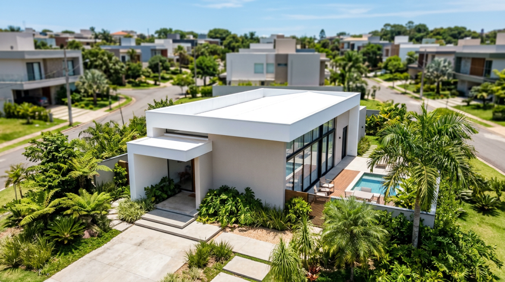 A cobertura "neve" que reflete os raios solares e impede que o teto da casa se transforme em um aquecedor gigante