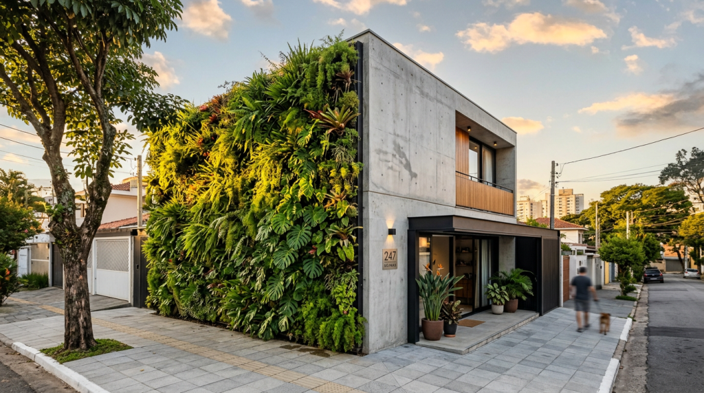Casa pequena com fachada viva utiliza plantas para "suar" o calor e manter o interior fresco como uma sombra de árvore