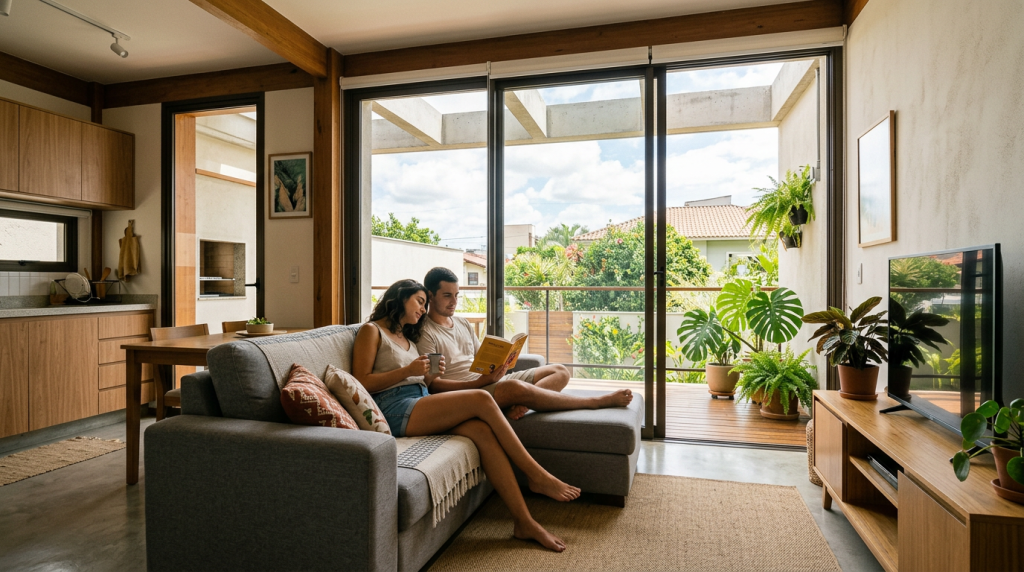 Casa compacta de 52 metros quadrados com beirais avançados: conforto térmico e sustentabilidade no design