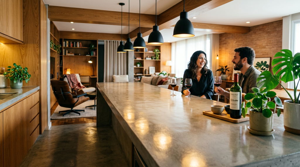A bancada eterna feita de concreto esculpido na obra para substituir o granito com mais estilo
