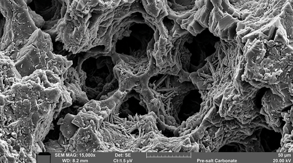 Rochas da Bacia de Santos revelam novas evidências sobre poros e conectividade com MEV