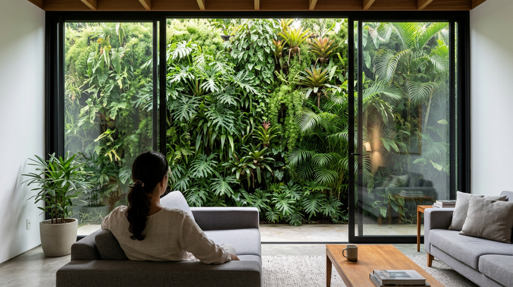 Casa pequena com fachada viva utiliza plantas para "suar" o calor e manter o interior fresco como uma sombra de árvore