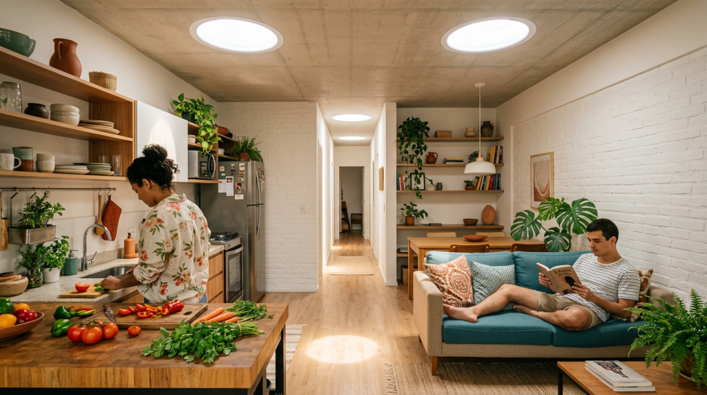 Casa de 45 metros quadrados usa "túneis de sol" para iluminar quartos e corredores sem gastar um centavo de energia