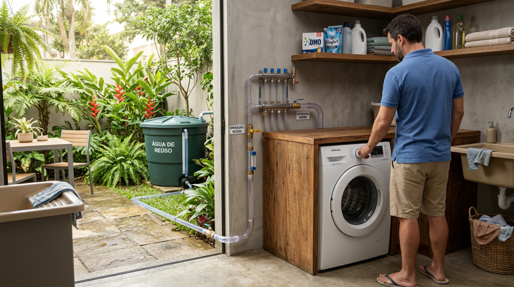 Casa de 52 metros quadrados com sistema de filtragem caseira corta o desperdício e reutiliza a água do banho no jardim
