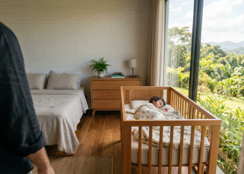 A parede dupla que funciona como um escudo térmico contra o sol forte da tarde