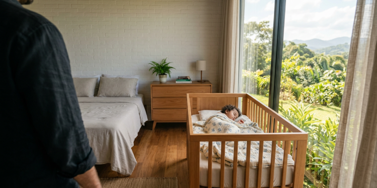 A parede dupla que funciona como um escudo térmico contra o sol forte da tarde