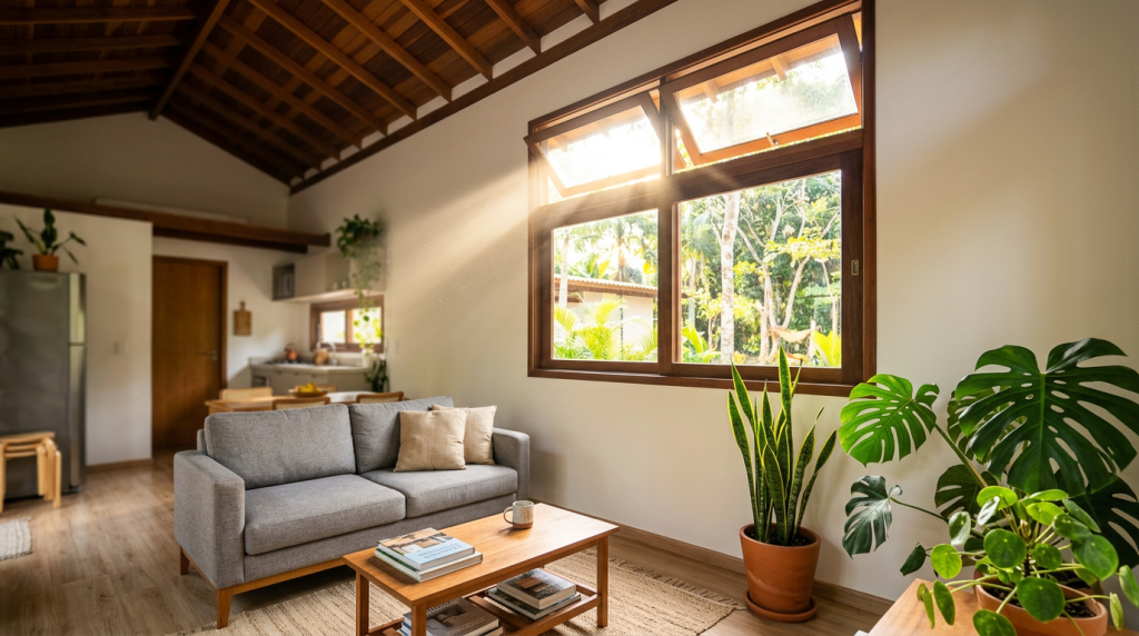 Casa de 48 metros quadrados com bandeira superior o truque que elimina o ar quente sem abrir janelas