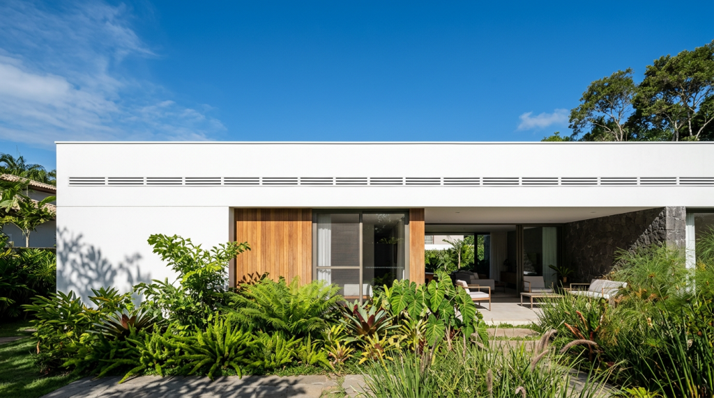 Casa compacta de 65 metros quadrados resolve o calor com ventilação no topo da cobertura