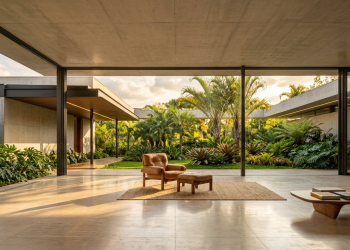 A casa mais moderna em Jardins com lajes alveolares para ambientes amplos e iluminação natural