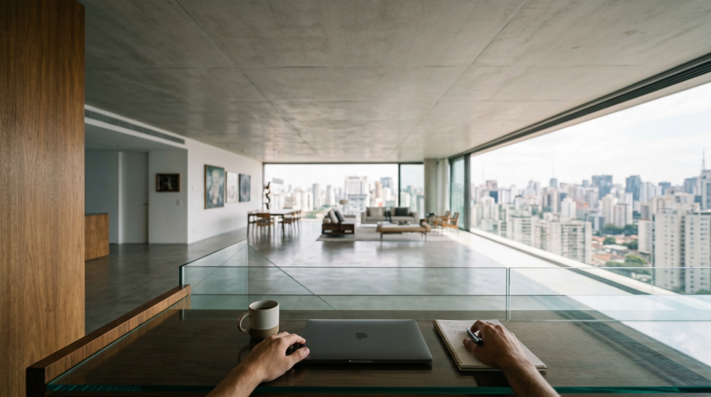 A casa mais moderna em Jardins com lajes alveolares para ambientes amplos e iluminação natural