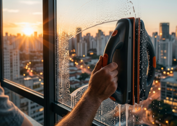 Evite acidentes ao limpar janelas externas usando rodos magnéticos dupla face que funcionam na hora e substituem serviços profissionais caros