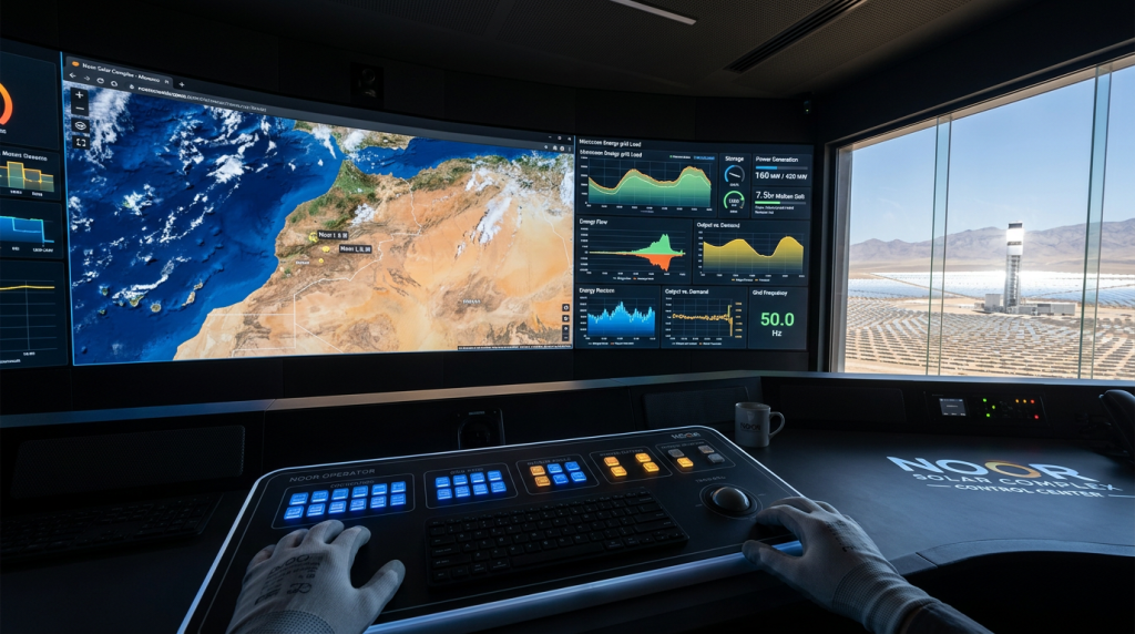 O colossal complexo solar no deserto africano que espelha a luz do sol para derreter sal e gerar eletricidade durante a noite