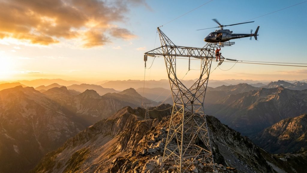 A arriscada profissão que exige saltar de um helicóptero em movimento para consertar cabos elétricos com 500 mil volts de energia