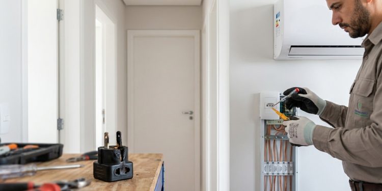 Quanto um eletricista cobra para instalar tomada 220 V para ar-condicionado em três quartos em 2026?
