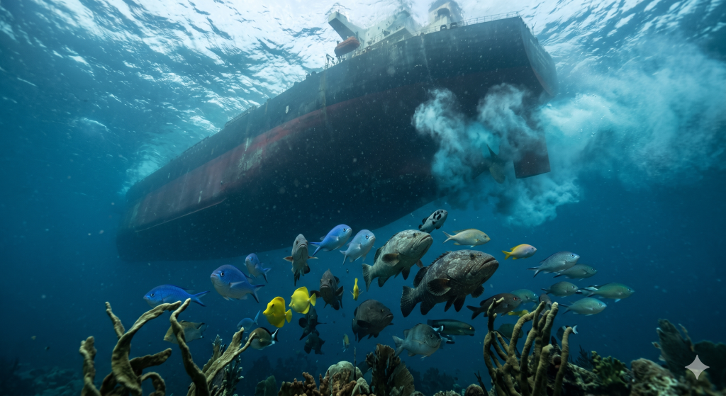 Navios disparam ondas sonoras que batem nas rochas e voltam; o tempo de retorno cria um "ultrassom" do subsolo para achar o petróleo.