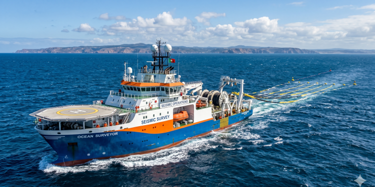 Navios disparam ondas sonoras que batem nas rochas e voltam; o tempo de retorno cria um "ultrassom" do subsolo para achar o petróleo.