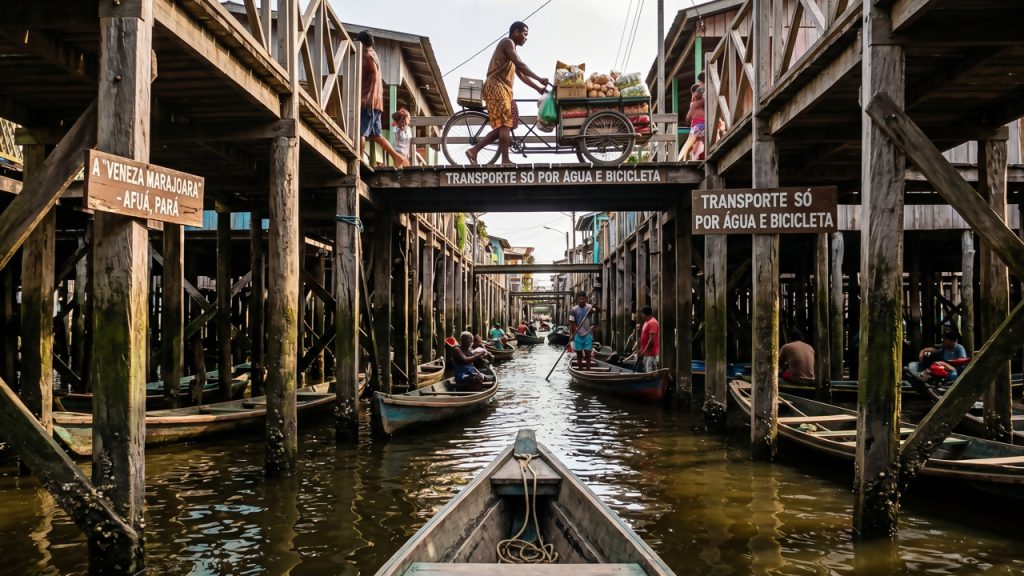 A metrópole ribeirinha na Amazônia onde a entrada de motores é proibida por lei e os 35000 habitantes andam apenas de bicicleta sobre palafitas