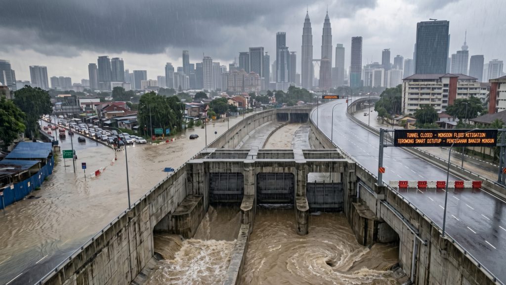 O engenhoso túnel de 9 quilômetros na Ásia que funciona como uma rodovia normal mas se transforma em um ralo gigante para salvar a cidade de inundações