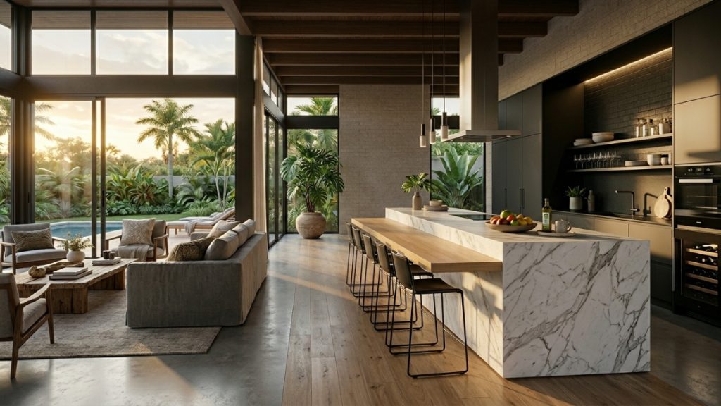 Fim da mesa de jantar como peça central da sala