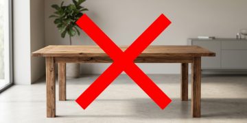 Fim da mesa de jantar como peça central da sala