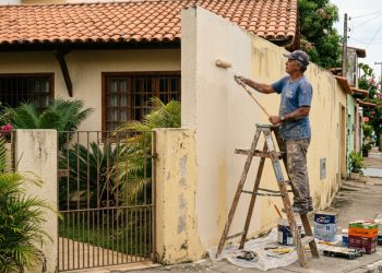 Custos para lixar e pintar a fachada de uma casa de dois andares