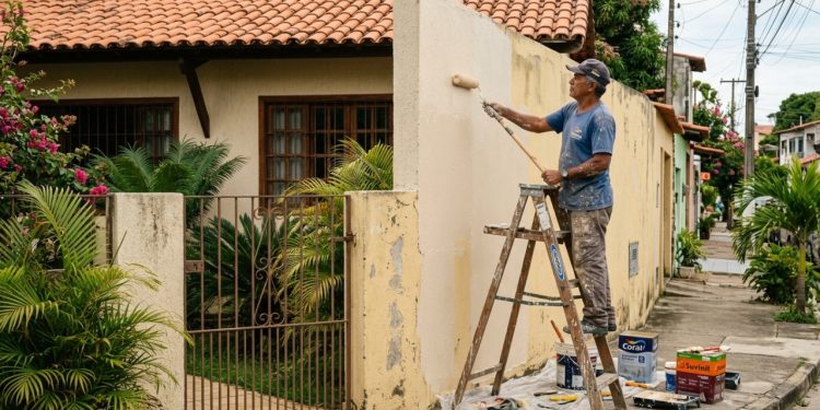 Custos para lixar e pintar a fachada de uma casa de dois andares