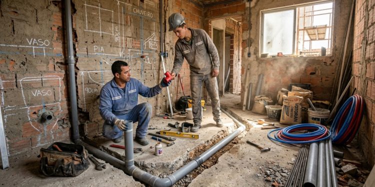 Custo de encanador para rede hidráulica de banheiro de 5 m² em 2026