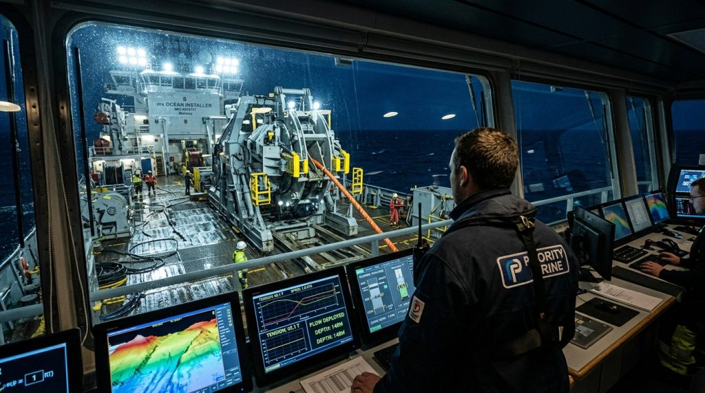 O navio couraçado de 140 metros de comprimento que enterra o cabo de internet que liga os Estados Unidos França e Brasil no fundo lamacento do Atlântico usando um arado robótico de 50 toneladas