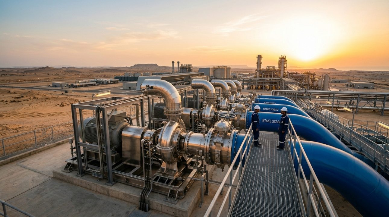 O gigantesco sistema industrial utilizado pela Arábia Saudita, Israel e Emirados Árabes que consome quantidades colossais de eletricidade para empurrar a á…