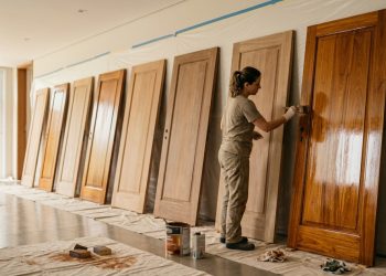 Quanto um pintor cobra para lixar, selar e aplicar verniz marítimo em 10 portas de madeira em 2026