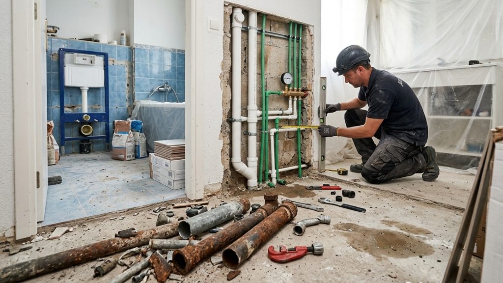 Quanto um encanador cobra para trocar toda a tubulação de ferro antiga de um banheiro residencial em 2026