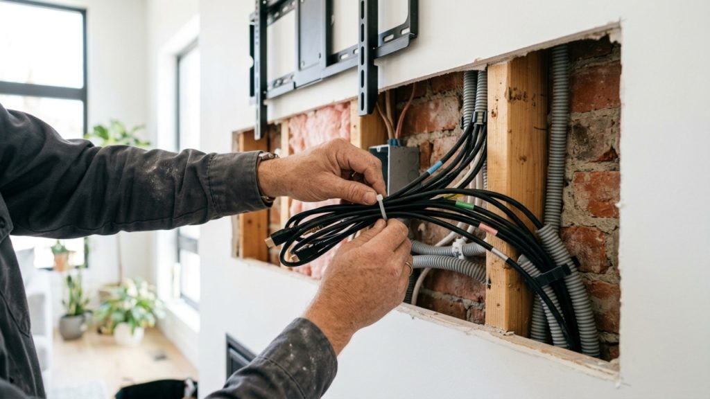 Quanto um profissional cobra para instalar painel de TV com passagem de fios escondida em uma sala em 2026?