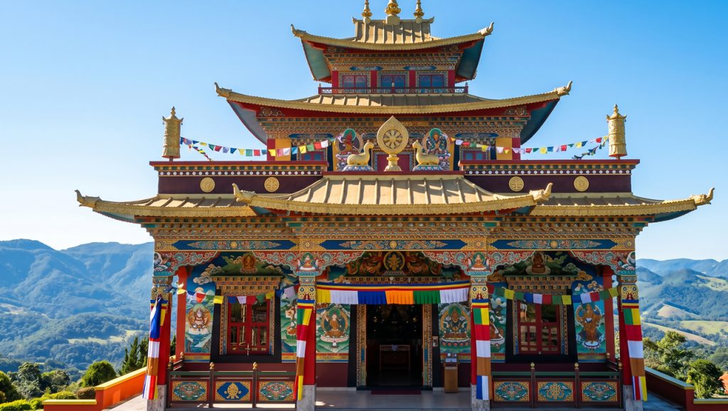 O pacato município sulista que surpreende turistas ao esconder um autêntico e colossal templo budista tibetano no topo da montanha