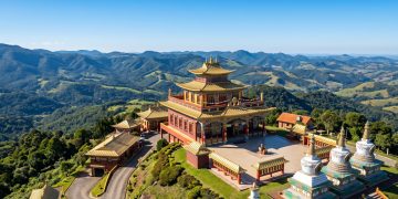 O pacato município sulista que surpreende turistas ao esconder um autêntico e colossal templo budista tibetano no topo da montanha