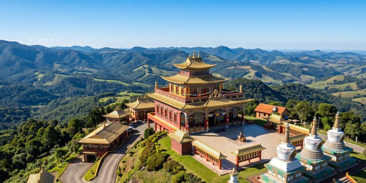 O pacato município sulista que surpreende turistas ao esconder um autêntico e colossal templo budista tibetano no topo da montanha