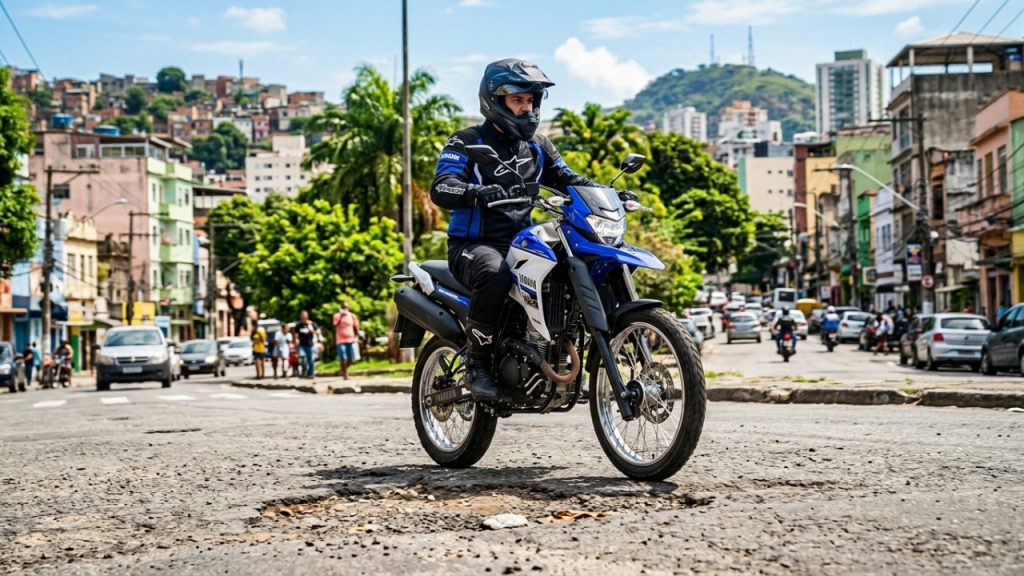 A valente moto aventureira da Yamaha atinge 35 km com 1 litro de gasolina e ignora o asfalto esburacado entregando muita segurança por 25 mil reais