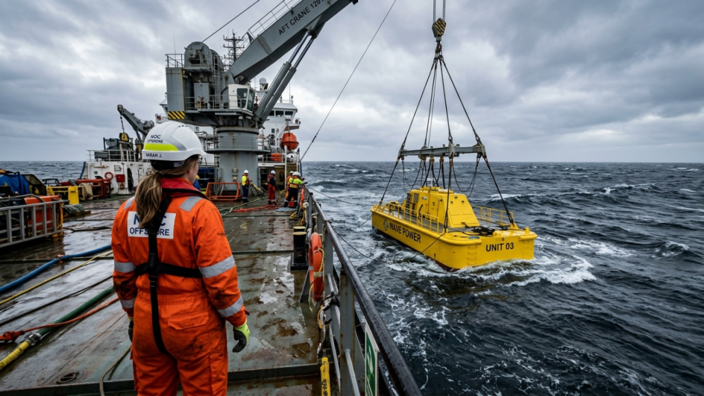 Portugal, Suécia e Estados Unidos testam boias flutuantes equipadas com sistemas pneumáticos que usam o balanço contínuo das ondas para injetar megawatts na rede costeira