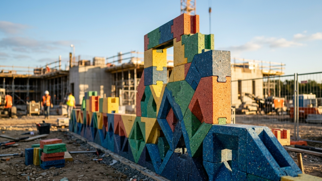 Blocos modulares com plástico marinho unem reciclagem, encaixe rápido e construção limpa