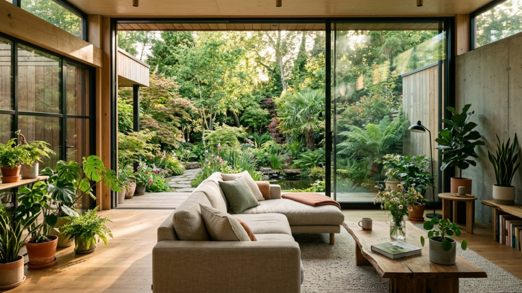 Projeto de casa biofílica valoriza jardins internos, ventilação e luz natural