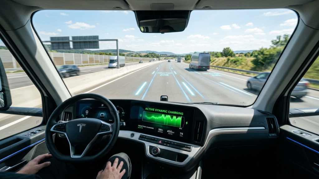 O fim da parada para carregar: a autoestrada que transfere eletricidade sem fio direto para a bateria do carro enquanto ele viaja a 100 km/h
