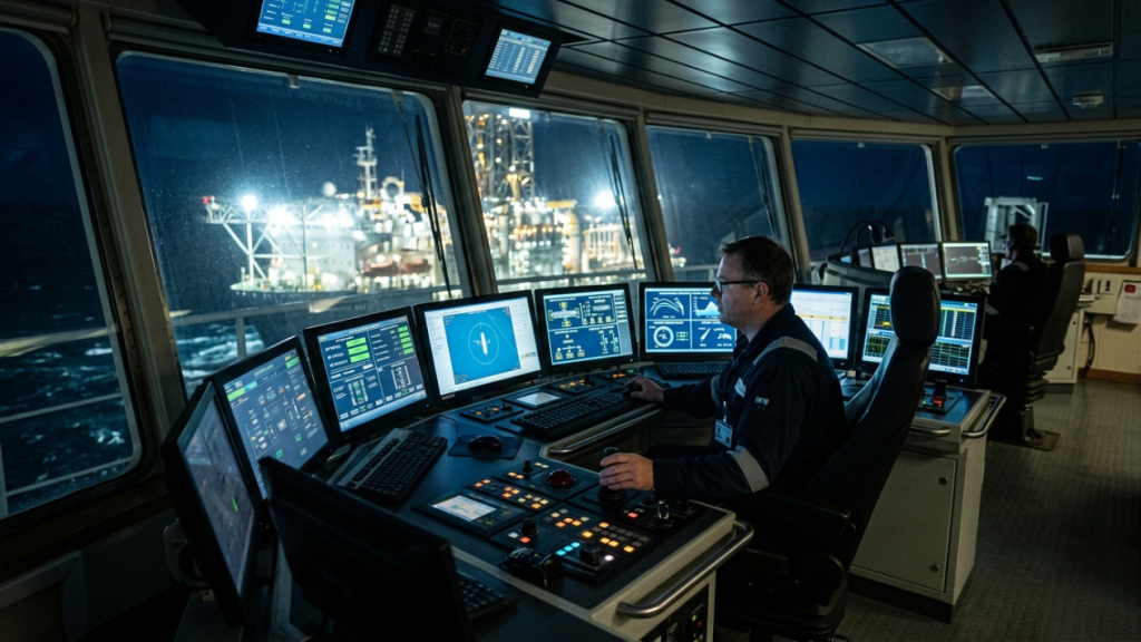 Segundo engenheiros navais, quem opera navios-sonda da classe Megamax com Posicionamento Dinâmico anula a força de furacões no oceano sem lançar uma única âncora de aço