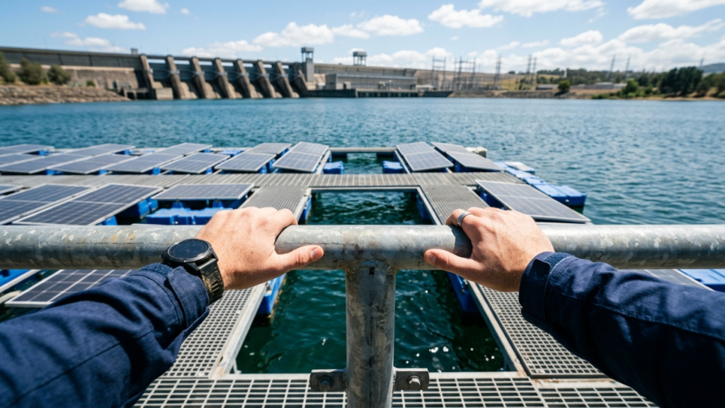 Os gigantescos tapetes solares que cobrem as barragens elétricas para multiplicar a geração de energia e impedir que a água evapore na seca