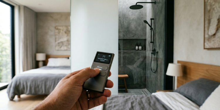 Nem persianas difíceis de limpar, nem cortinas pesadas: a tecnologia do vidro inteligente que garante privacidade total no banheiro com um único clique