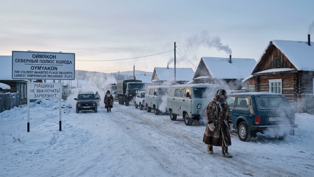 A remota vila na Rússia que detém o recorde de assentamento humano mais frio do planeta onde os motores dos carros nunca podem ser desligados