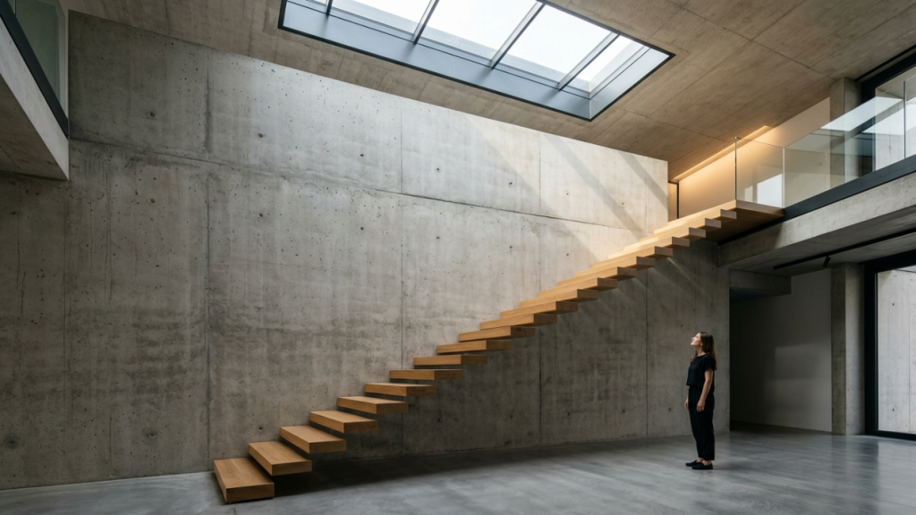 A escada que flutua: o truque de design que transforma a circulação da casa no ponto focal da sala