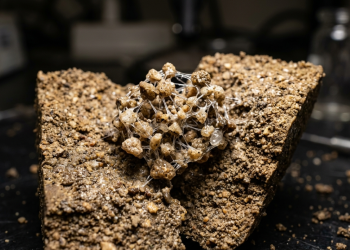 Moléculas acrílicas que agem como uma supercola microscópica no solo, impedindo a erosão por chuvas torrenciais e estabilizando estradas de terra em poucas horas