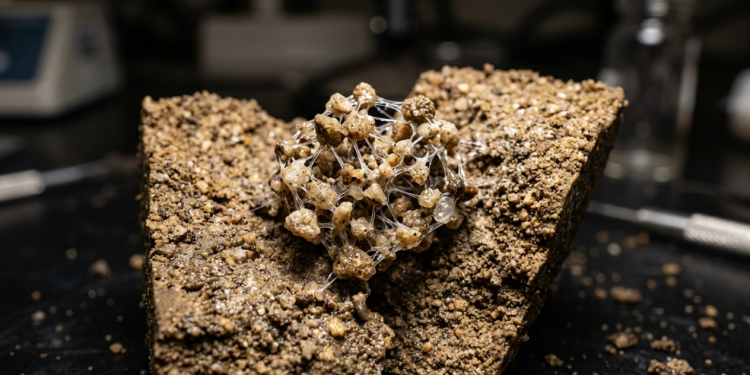 Moléculas acrílicas que agem como uma supercola microscópica no solo, impedindo a erosão por chuvas torrenciais e estabilizando estradas de terra em poucas horas