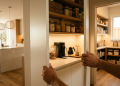 A porta falsa no armário da cozinha que dá acesso a uma despensa secreta incrivelmente parecida com a de um restaurante profissional