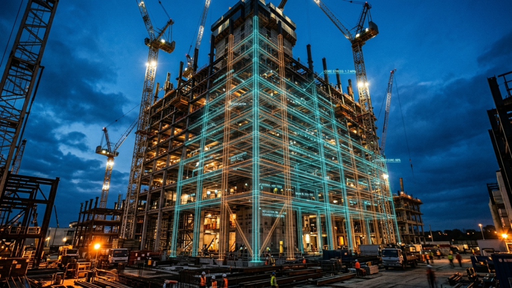 A análise de dados preditiva demonstra que edifícios monitorados por gêmeos digitais integrados à estrutura de aço e concreto reduzem os custos operacionais de longo prazo e evitam colapsos estruturais por fadiga de material.